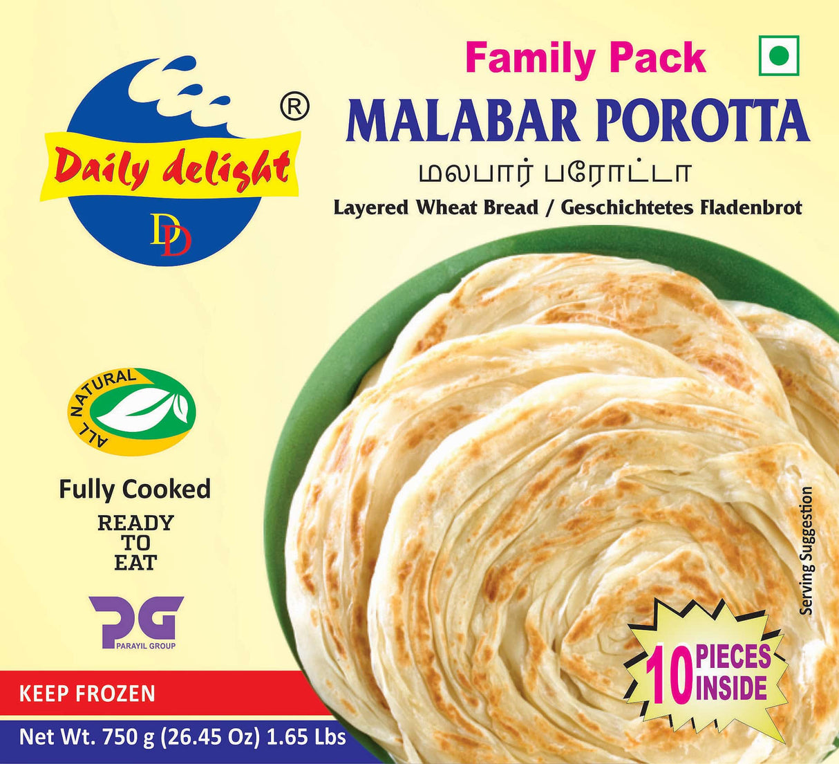 Daily Delight MALABAR POROTTA Family Pack (10 Pieces) 750g Daily Delight