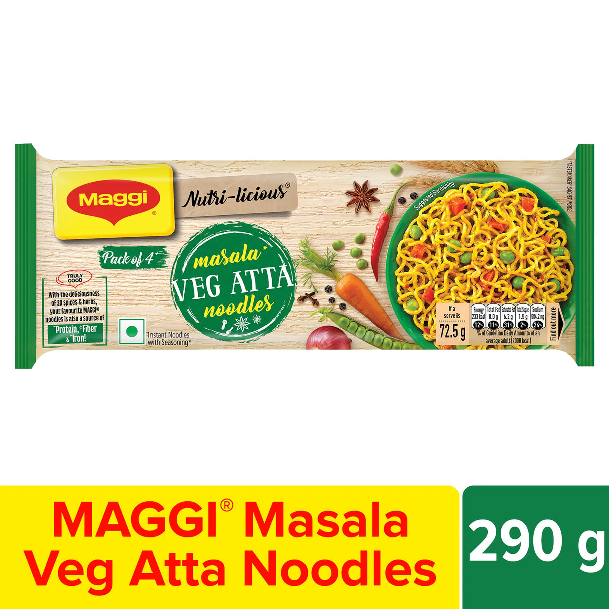 Maggi Masala Veg Atta Noodles (Pack of 4) 290g