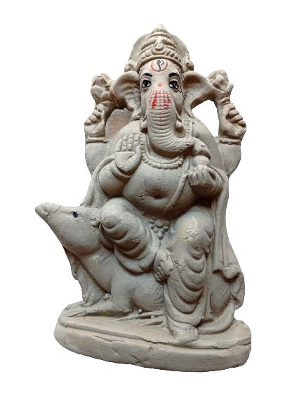 ECO-FRIENDLY Ganesh Murti | Ganpati Idol |Pillayar Silai | Natural Plain Clay Idol - 6 Inch