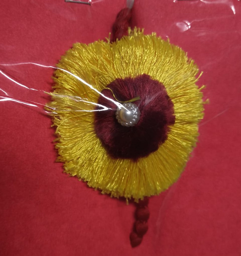 Traditional Resham Rakhi (Yellow & Marroon)