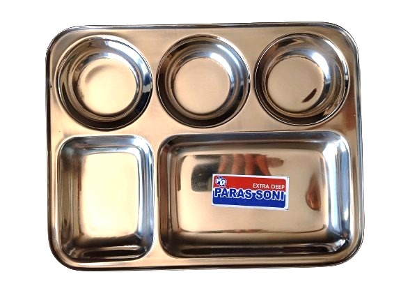 Stainless Steel LANGAR THALI | 5 Compartments Extra Deep - 1 Piece