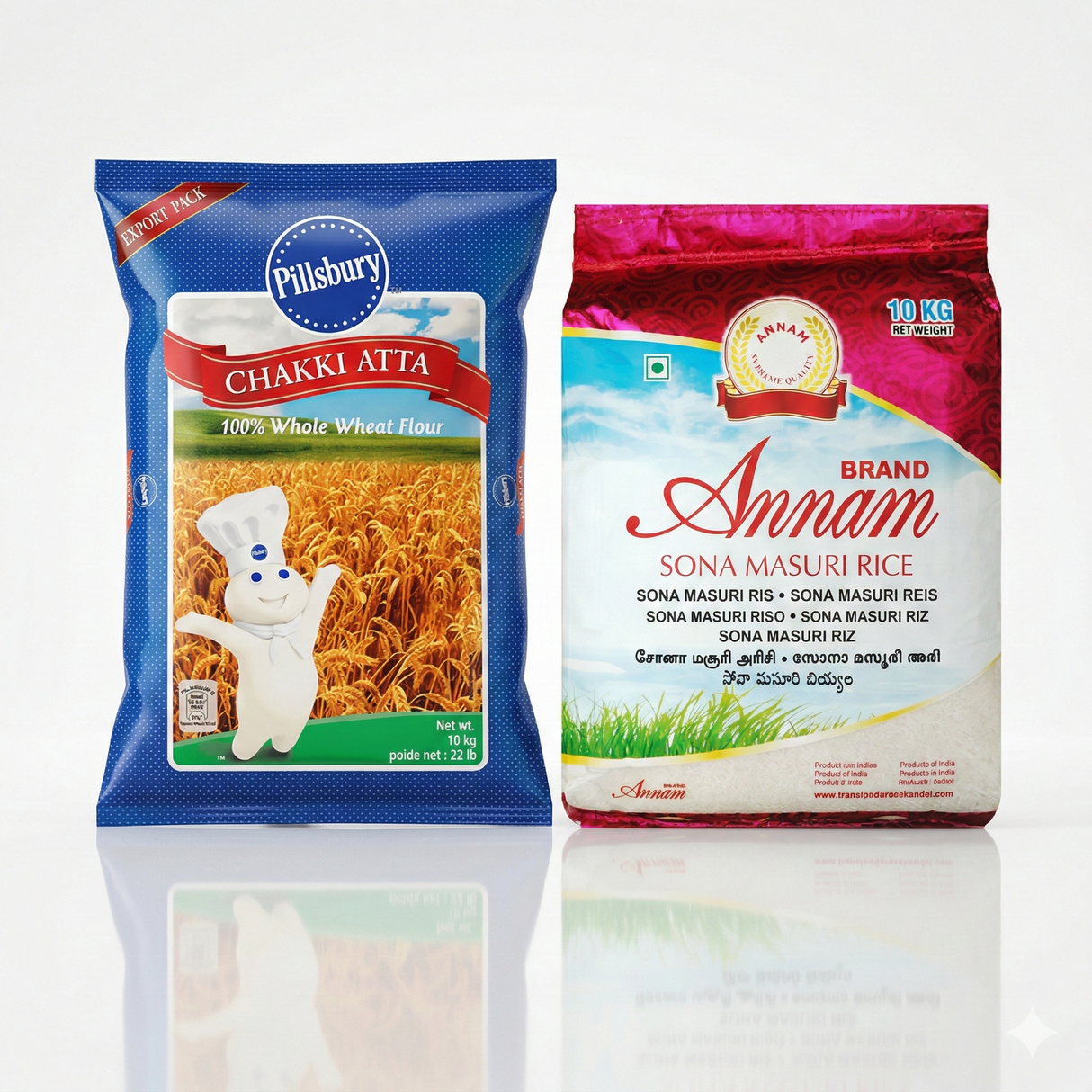 Annam Sona Masoori Rice 10Kg & Pillsbury Atta 10Kg Desigros