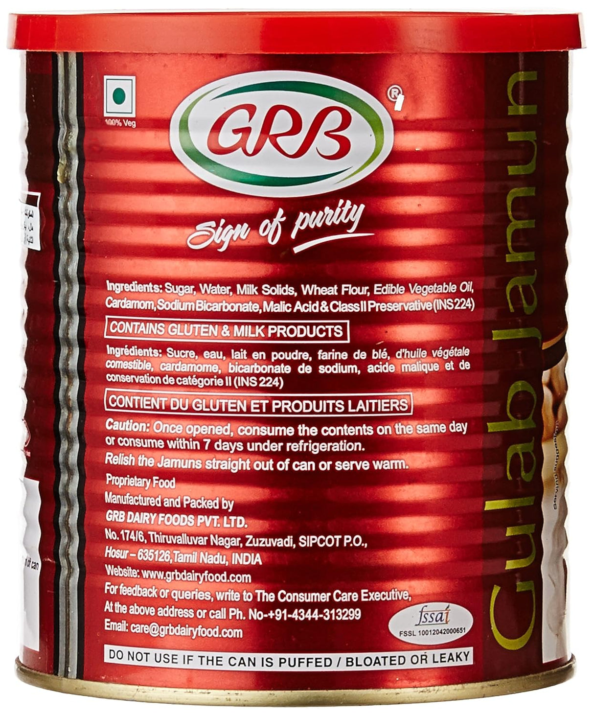 Red can with GRB logo and text on the back