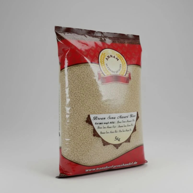 Bag of rice with a red label on a gray background