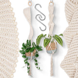 Macrame Hanging Plant Holder Set of 2 Designs, Handwoven Hanging Planter with Wooden Wall Mount, Boho Chic Decorative Hanging Basket 100cm Long, 4mm Macrame Cord