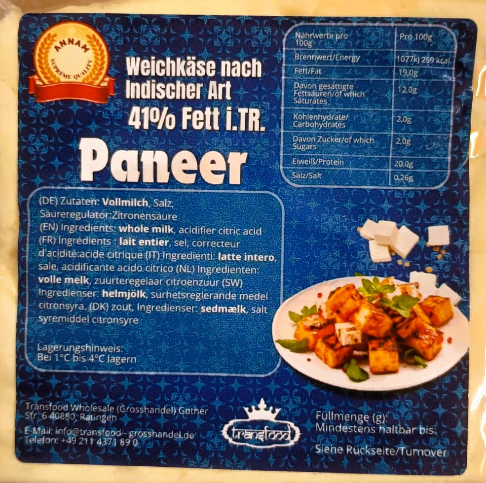Annam Fresh Paneer | Indian Cottage Cheese (520g-580g) [Best Before: 4 Jul 2025]
