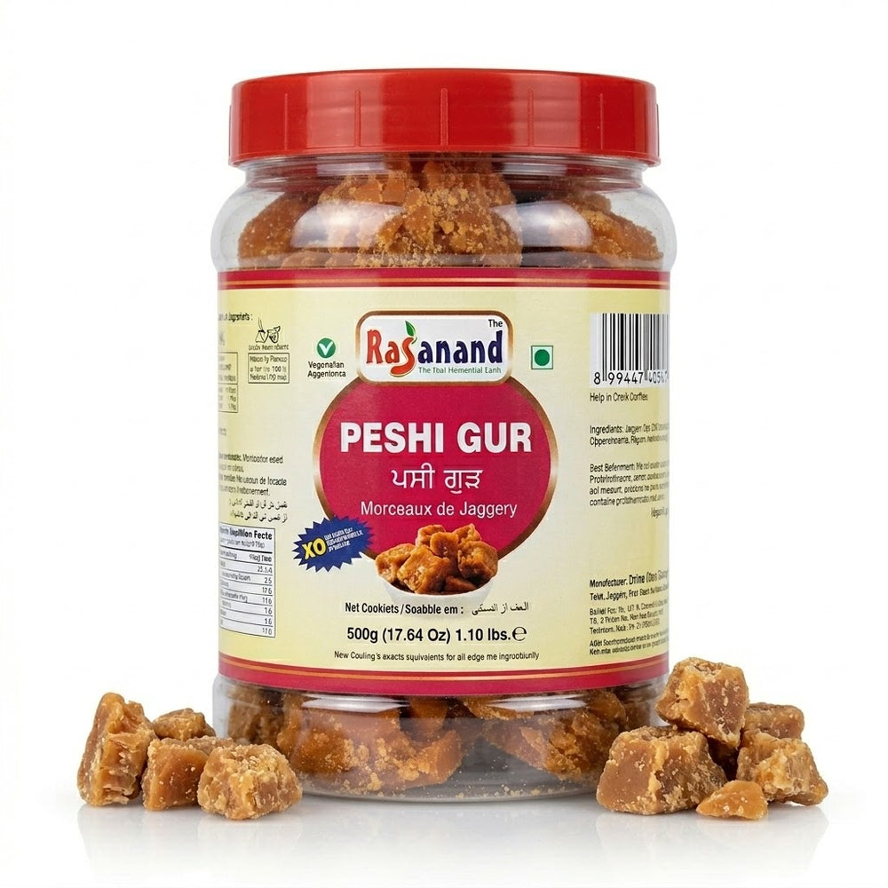 Rasanand Punjabi Pesi Gur | Unrefined Pure Cane Sugar Jaggery Pieces 500g