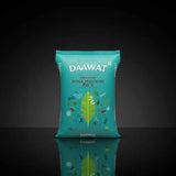 DAAWAT organic Sona Masoori Rice package on a reflective black surface with a dark background