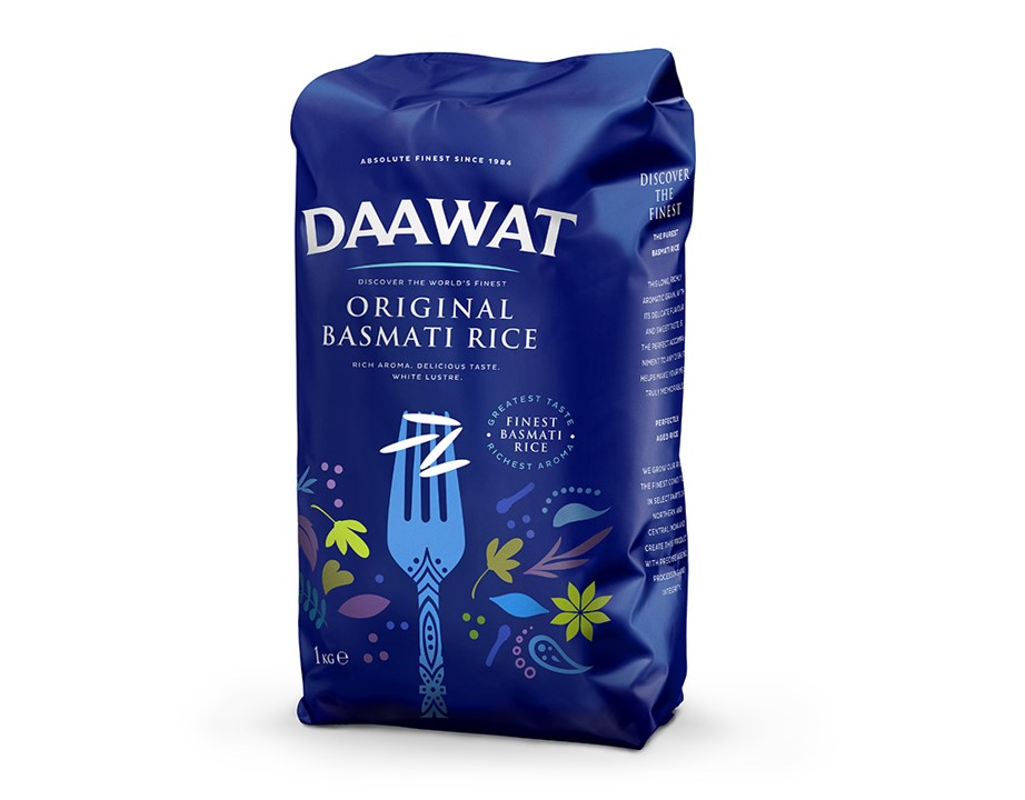 A pack of Daawat Original Basmati Rice, 1Kg, with the brand logo and product name displayed on the front.