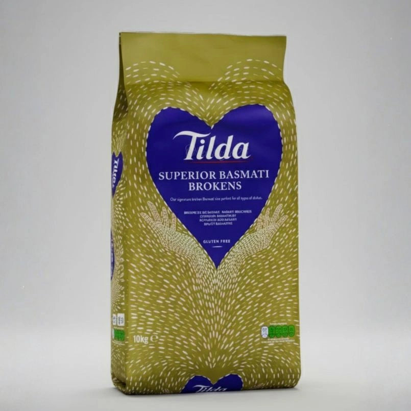 Tilda Superior Basmati Brokens packaging on a gray background